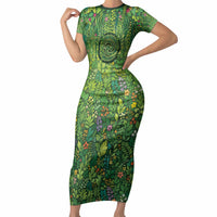 Polynesia Mother Nature Short Sleeve Bodycon Dress Glowing Heart Spiral Tropical Vine Floral