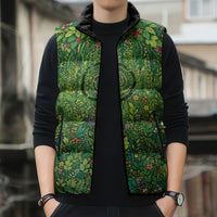 Polynesia Mother Nature Sleeveless Puffer Jacket Glowing Heart Spiral Tropical Vine Floral