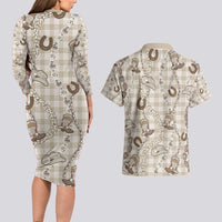 Hawaii Palaka Cowboy Couples Matching Long Sleeve Bodycon Dress and Hawaiian Shirt Shell Maile Lei With Western Patterns - Polynesian Pride