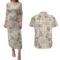 Hawaii Palaka Cowboy Couples Matching Puletasi and Hawaiian Shirt Shell Maile Lei With Western Patterns - Polynesian Pride