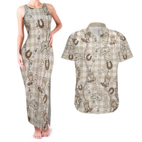 Hawaii Palaka Cowboy Couples Matching Tank Maxi Dress and Hawaiian Shirt Shell Maile Lei With Western Patterns - Polynesian Pride