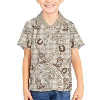 Hawaii Palaka Cowboy Family Matching Long Sleeve Bodycon Dress and Hawaiian Shirt Shell Maile Lei With Western Patterns DT05 Son's Shirt Beige - Polynesian Pride