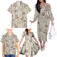 Hawaii Palaka Cowboy Family Matching Off The Shoulder Long Sleeve Dress and Hawaiian Shirt Shell Maile Lei With Western Patterns DT05 - Polynesian Pride
