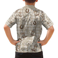 Hawaii Palaka Cowboy Family Matching Off Shoulder Maxi Dress and Hawaiian Shirt Shell Maile Lei With Western Patterns - Polynesian Pride