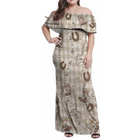 Hawaii Palaka Cowboy Family Matching Off Shoulder Maxi Dress and Hawaiian Shirt Shell Maile Lei With Western Patterns - Polynesian Pride