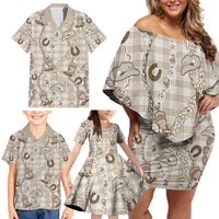 Hawaii Palaka Cowboy Family Matching Off Shoulder Short Dress and Hawaiian Shirt Shell Maile Lei With Western Patterns - Polynesian Pride