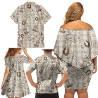 Hawaii Palaka Cowboy Family Matching Off Shoulder Short Dress and Hawaiian Shirt Shell Maile Lei With Western Patterns - Polynesian Pride