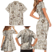 Hawaii Palaka Cowboy Family Matching Short Sleeve Bodycon Dress and Hawaiian Shirt Shell Maile Lei With Western Patterns DT05 - Polynesian Pride