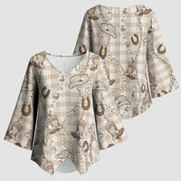 Hawaii Palaka Cowboy Kimono Sleeve Blouse Shell Maile Lei With Western Patterns - Polynesian Pride