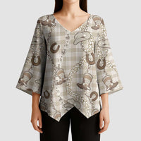 Hawaii Palaka Cowboy Kimono Sleeve Blouse Shell Maile Lei With Western Patterns - Polynesian Pride