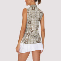 Hawaii Palaka Cowboy Women Sleeveless Polo Shirt Shell Maile Lei With Western Patterns - Polynesian Pride