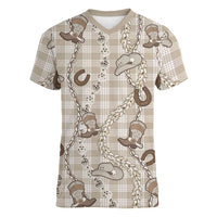 Hawaii Palaka Cowboy Women V-Neck T-Shirt Shell Maile Lei With Western Patterns - Polynesian Pride