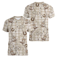 Hawaii Palaka Cowboy Women V-Neck T-Shirt Shell Maile Lei With Western Patterns - Polynesian Pride