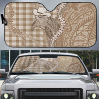 Beige Hawaii Palaka Cowboy Turtle Auto Sun Shade Hawaiian Paniolo Puakenikeni Maile Lei - Polynesian Pride