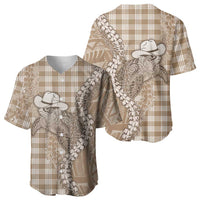 Beige Hawaii Palaka Cowboy Turtle Baseball Jersey Hawaiian Paniolo Puakenikeni Maile Lei - Polynesian Pride