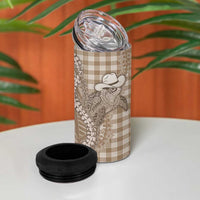 Beige Hawaii Palaka Cowboy Turtle 4 in 1 Can Cooler Tumbler Hawaiian Paniolo Puakenikeni Maile Lei - Polynesian Pride