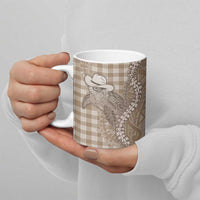 Beige Hawaii Palaka Cowboy Turtle Ceramic Mug Hawaiian Paniolo Puakenikeni Maile Lei - Polynesian Pride