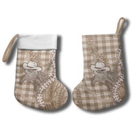 Beige Hawaii Palaka Cowboy Turtle Christmas Stocking Hawaiian Paniolo Puakenikeni Maile Lei - Polynesian Pride