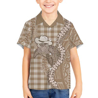 Beige Hawaii Palaka Cowboy Turtle Family Matching Long Sleeve Bodycon Dress and Hawaiian Shirt Hawaiian Paniolo Puakenikeni Maile Lei DT05 Son's Shirt Beige - Polynesian Pride
