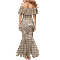 Beige Hawaii Palaka Cowboy Turtle Family Matching Mermaid Dress and Hawaiian Shirt Hawaiian Paniolo Puakenikeni Maile Lei DT05 - Polynesian Pride