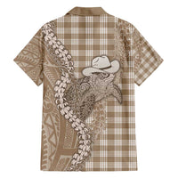 Beige Hawaii Palaka Cowboy Turtle Family Matching Off Shoulder Short Dress and Hawaiian Shirt Hawaiian Paniolo Puakenikeni Maile Lei DT05 - Polynesian Pride