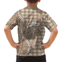 Beige Hawaii Palaka Cowboy Turtle Family Matching Short Sleeve Bodycon Dress and Hawaiian Shirt Hawaiian Paniolo Puakenikeni Maile Lei DT05 - Polynesian Pride