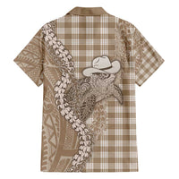 Beige Hawaii Palaka Cowboy Turtle Family Matching Short Sleeve Bodycon Dress and Hawaiian Shirt Hawaiian Paniolo Puakenikeni Maile Lei DT05 - Polynesian Pride