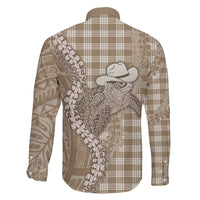 Beige Hawaii Palaka Cowboy Turtle Family Matching Short Sleeve Bodycon Dress and Hawaiian Shirt Hawaiian Paniolo Puakenikeni Maile Lei DT05 - Polynesian Pride