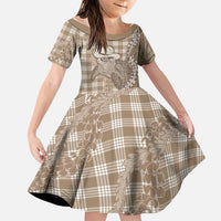 Beige Hawaii Palaka Cowboy Turtle Family Matching Summer Maxi Dress and Hawaiian Shirt Hawaiian Paniolo Puakenikeni Maile Lei DT05 Daughter's Dress Beige - Polynesian Pride