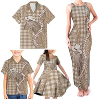 Beige Hawaii Palaka Cowboy Turtle Family Matching Tank Maxi Dress and Hawaiian Shirt Hawaiian Paniolo Puakenikeni Maile Lei DT05 - Polynesian Pride