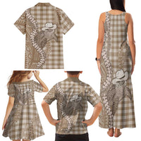 Beige Hawaii Palaka Cowboy Turtle Family Matching Tank Maxi Dress and Hawaiian Shirt Hawaiian Paniolo Puakenikeni Maile Lei DT05 - Polynesian Pride
