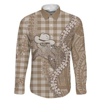 Beige Hawaii Palaka Cowboy Turtle Family Matching Tank Maxi Dress and Hawaiian Shirt Hawaiian Paniolo Puakenikeni Maile Lei DT05 Dad's Shirt - Long Sleeve Beige - Polynesian Pride
