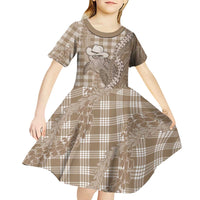 Beige Hawaii Palaka Cowboy Turtle Kid Short Sleeve Dress Hawaiian Paniolo Puakenikeni Maile Lei DT05 - Polynesian Pride