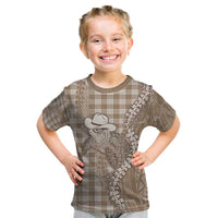 Beige Hawaii Palaka Cowboy Turtle Kid T Shirt Hawaiian Paniolo Puakenikeni Maile Lei - Polynesian Pride
