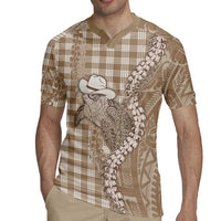 Beige Hawaii Palaka Cowboy Turtle Rugby Jersey Hawaiian Paniolo Puakenikeni Maile Lei - Polynesian Pride