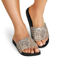 Beige Hawaii Palaka Cowboy Turtle Slide Sandals Hawaiian Paniolo Puakenikeni Maile Lei - Polynesian Pride