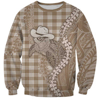 Beige Hawaii Palaka Cowboy Turtle Sweatshirt Hawaiian Paniolo Puakenikeni Maile Lei - Polynesian Pride