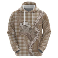 Beige Hawaii Palaka Cowboy Turtle Zip Hoodie Hawaiian Paniolo Puakenikeni Maile Lei - Polynesian Pride