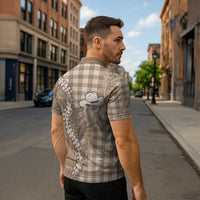 Beige Hawaii Palaka Cowboy Turtle Zipper Polo Shirt Hawaiian Paniolo Puakenikeni Maile Lei DT05 - Polynesian Pride