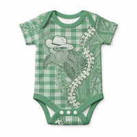 Green Hawaii Palaka Cowboy Turtle Baby Onesie Hawaiian Paniolo Puakenikeni Maile Lei