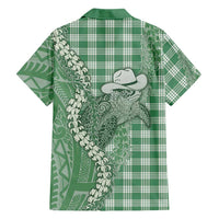 Green Hawaii Palaka Cowboy Turtle Family Matching Long Sleeve Bodycon Dress and Hawaiian Shirt Hawaiian Paniolo Puakenikeni Maile Lei DT05 - Polynesian Pride