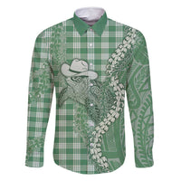 Green Hawaii Palaka Cowboy Turtle Family Matching Long Sleeve Bodycon Dress and Hawaiian Shirt Hawaiian Paniolo Puakenikeni Maile Lei DT05 Dad's Shirt - Long Sleeve Green - Polynesian Pride