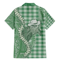 Green Hawaii Palaka Cowboy Turtle Family Matching Mermaid Dress and Hawaiian Shirt Hawaiian Paniolo Puakenikeni Maile Lei - Polynesian Pride