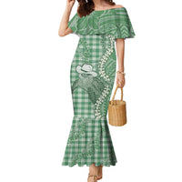 Green Hawaii Palaka Cowboy Turtle Family Matching Mermaid Dress and Hawaiian Shirt Hawaiian Paniolo Puakenikeni Maile Lei DT05 Mom's Dress Green - Polynesian Pride