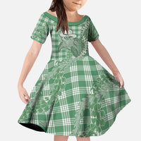 Green Hawaii Palaka Cowboy Turtle Family Matching Off Shoulder Maxi Dress and Hawaiian Shirt Hawaiian Paniolo Puakenikeni Maile Lei DT05 Daughter's Dress Green - Polynesian Pride