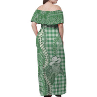 Green Hawaii Palaka Cowboy Turtle Family Matching Off Shoulder Maxi Dress and Hawaiian Shirt Hawaiian Paniolo Puakenikeni Maile Lei DT05 - Polynesian Pride