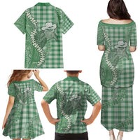 Green Hawaii Palaka Cowboy Turtle Family Matching Puletasi and Hawaiian Shirt Hawaiian Paniolo Puakenikeni Maile Lei DT05 - Polynesian Pride