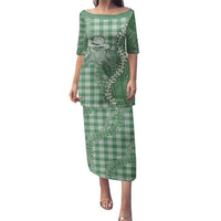 Green Hawaii Palaka Cowboy Turtle Family Matching Puletasi and Hawaiian Shirt Hawaiian Paniolo Puakenikeni Maile Lei DT05 Mom's Dress Green - Polynesian Pride