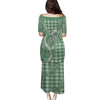 Green Hawaii Palaka Cowboy Turtle Family Matching Puletasi and Hawaiian Shirt Hawaiian Paniolo Puakenikeni Maile Lei DT05 - Polynesian Pride