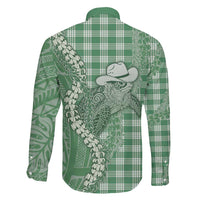Green Hawaii Palaka Cowboy Turtle Family Matching Tank Maxi Dress and Hawaiian Shirt Hawaiian Paniolo Puakenikeni Maile Lei DT05 - Polynesian Pride